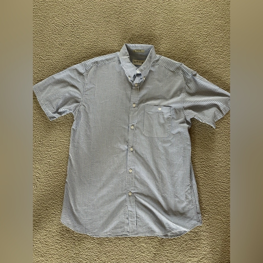Orvis Blue and White Striped Seersucker Men's Shirt